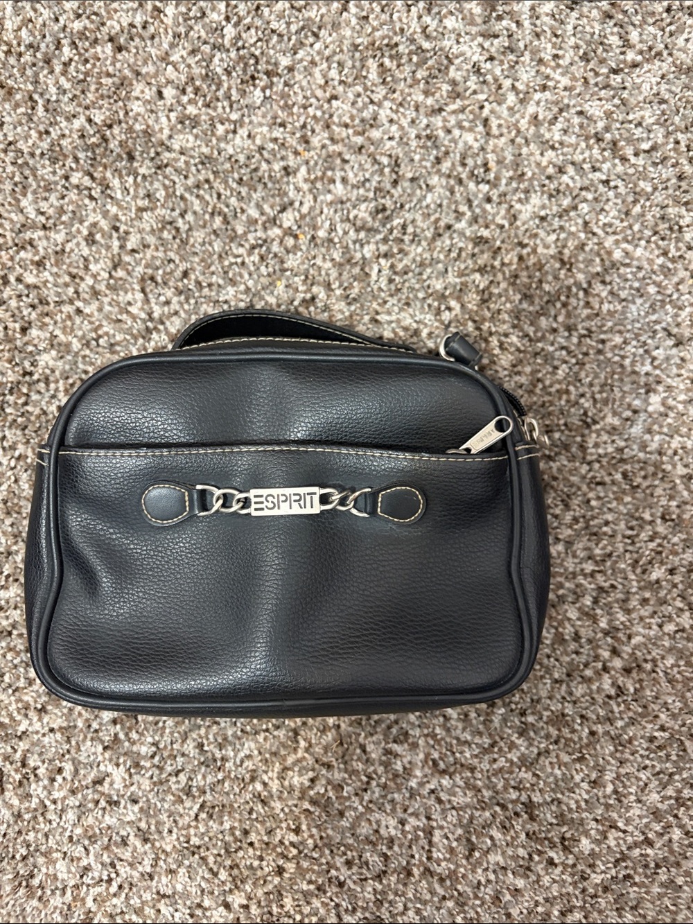 Esprit Black Crossbody Bag with Silver Logo Chain